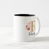 Monogram Roze Floral Tweekleurige Koffiemok (Voorkant rechts)