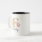 Monogram Roze Floral Tweekleurige Koffiemok (Voorkant links)