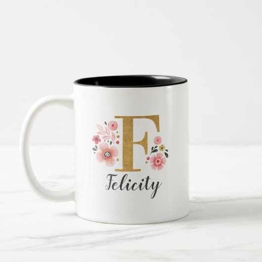 Monogram Roze Floral Tweekleurige Koffiemok (Links)