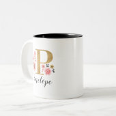 Monogram Roze Floral Tweekleurige Koffiemok (Voorkant links)
