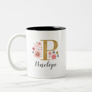 Monogram Roze Floral Tweekleurige Koffiemok