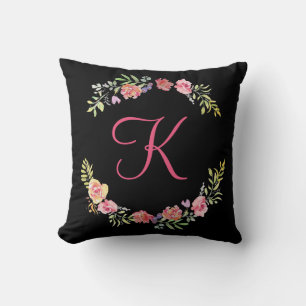 Monogram Roze, Geel en Groen Bloemschildering in W Kussen