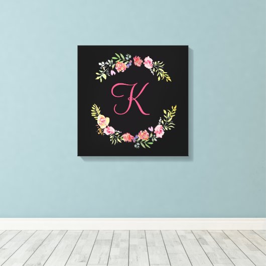 Monogram Roze, Geel en Groene Florenz Waterverf Canvas Afdruk (Insitu (Houten vloer))