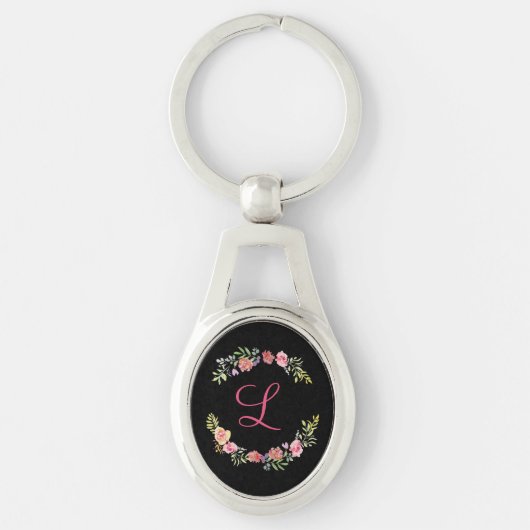 Monogram Roze, Geel en Groene Florenz Waterverf Sleutelhanger (Voorkant)