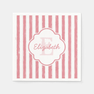 Monogram roze gekleurde strips en naam servet