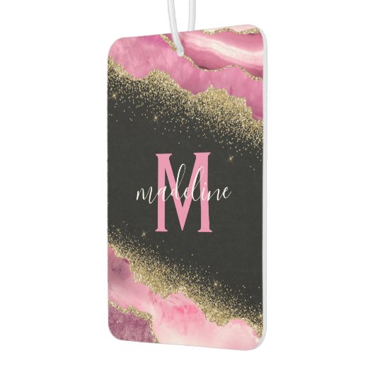 Monogram Roze Geode Agate Gold Glitter Air Freshen Luchtverfrisser (Links)