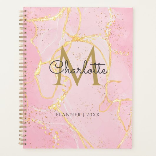 Monogram roze Geode Gold Script 2023 Planner (Voorkant)