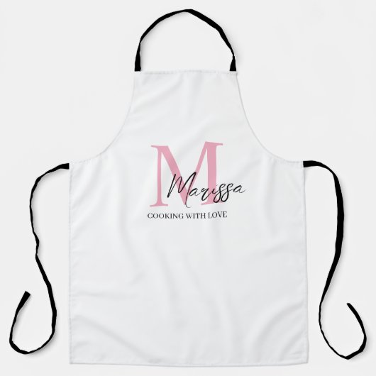Monogram Roze Gepersonaliseerde Naam Schort (Voorkant)
