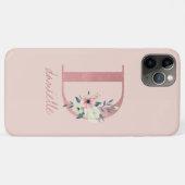 Monogram Roze Glitter Bloem Letter D Lichtroze Case-Mate iPhone Case (Achterkant (horizontaal))