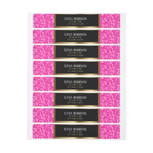 Monogram Roze Glitter Omwikkelbaar Adreslabel (Vel)