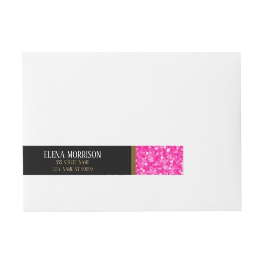 Monogram Roze Glitter Omwikkelbaar Adreslabel (Voorkant)