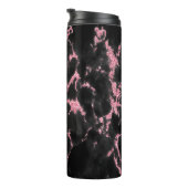 Monogram roze glitter op zwarte achtergrond thermosbeker (Geroteerd rechts)