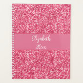 Monogram Roze Glitter Witte Trendy Glam Jaarlijks Planner (Voorkant)