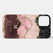 Monogram Roze Goud Agate Vloeibaar & Glitter Goud Case-Mate iPhone Case (Achterkant (horizontaal))
