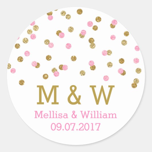 Monogram Roze Goud Confetti bruiloft gunst Labels (Voorkant)