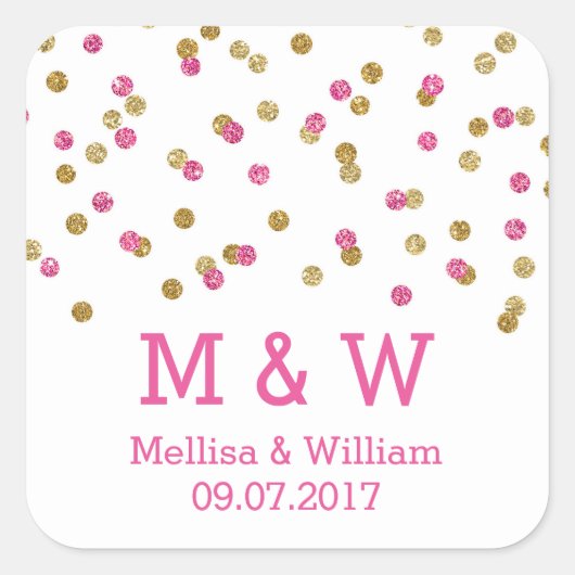 Monogram Roze Goud Confetti bruiloft gunst Labels (Voorkant)