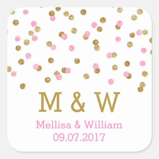 Monogram Roze Goud Confetti bruiloft gunst Labels (Voorkant)