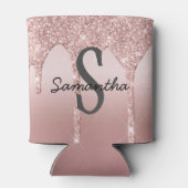 Monogram Roze Goud Drip Glitter Blush Roze Trendy Blikjeskoeler (Achterkant)