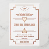 Monogram roze goud, en witte Art Deco trouw Folie Uitnodiging (Voorkant)