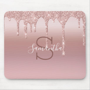 Monogram Roze Goud Glitter Drup Blush Roze Trendy Muismat