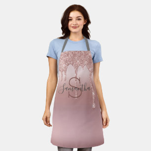 Monogram Roze Goud Glitter Druppel Blush Roze Tren Schort