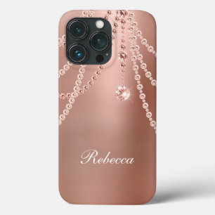 Monogram Roze Goud Parels Diamanten Bling Glam  iPhone 13 Pro Hoesje