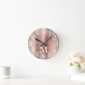 Monogram Roze Goud Zilver Glitter Glam Ronde Klok (Huis)