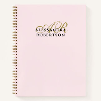 Monogram Roze Goud Zwart Minimalistisch Elegant Notitieboek
