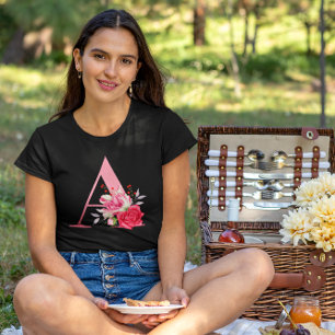 Monogram Roze Gouden Alfabet A Waterverf Bloemen T-shirt