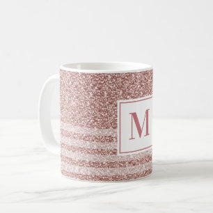 Monogram roze gouden glinster streeppatroon koffiemok