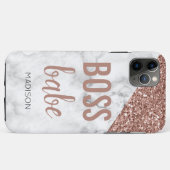 Monogram Roze Gouden Glitter | Marmer Boss Babe Case-Mate iPhone Case (Achterkant (horizontaal))