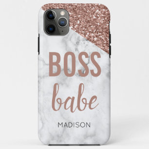 Monogram Roze Gouden Glitter Marmer Boss Babe iPhone 11 Pro Max Hoesje