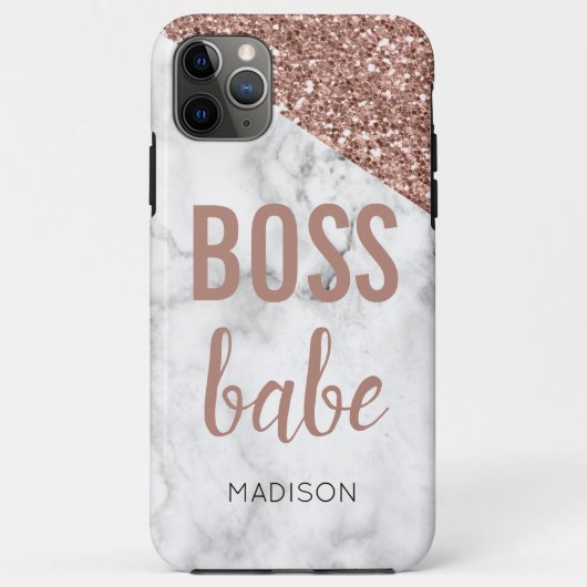 Monogram Roze Gouden Glitter | Marmer Boss Babe Case-Mate iPhone Case (Achterkant)