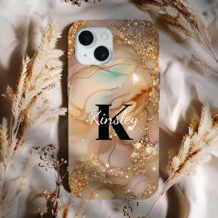 Monogram Roze Gouden Glitter Marmer