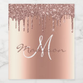 Monogram Roze Gouden Glitterslijpsel Naam Op Maat Wijn Etiket (Enkel label)