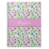 Monogram Roze Grijze Boho Waterverf Floral Notitieboek (Voorkant)