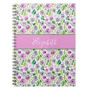 Monogram Roze Grijze Boho Waterverf Floral Notitieboek