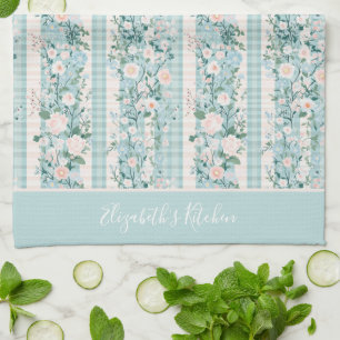 Monogram Roze Groen Pastel Bloemen Gingham Strepen Theedoek