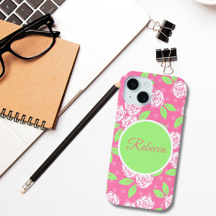 Monogram Roze Groene Bloemige Trendy Chic