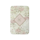 Monogram Roze Groene Floral Shabby Chic Pink Rose Badmat (Voorkant Verticaal)