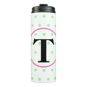 Monogram Roze Groene Stippen Thermosbeker