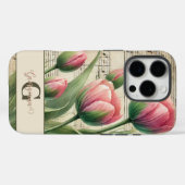 Monogram Roze & Groene Tulpen Bladmuziek Case-Mate iPhone Case (Achterkant (horizontaal))