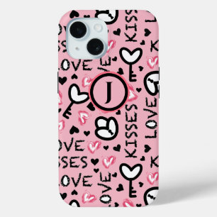 Monogram Roze Harten Liefde Kisses Valentijnsdag