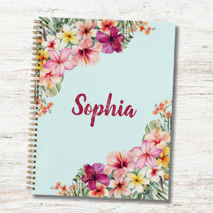 Monogram Roze Hibiscus Bloemen Tropische Bloemen Notitieboek