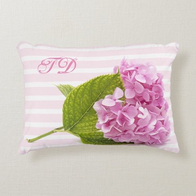 Monogram Roze hydrangea Floral Accent Pillow Kussen (Voorkant)