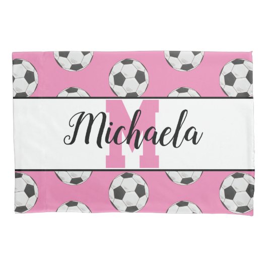 Monogram roze Initiaal Voetbal Patroon Kussensloop (Voorkant)