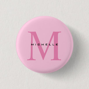 Monogram Roze Jouw naam Speciaal geschenk Geliefde Ronde Button 3,2 Cm