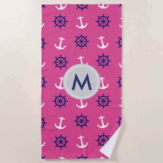 Monogram roze keukenhanddoek strandlaken (Voorkant)