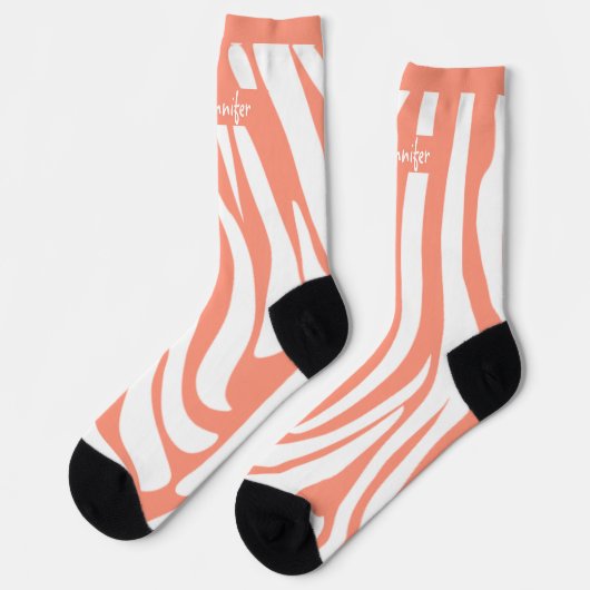 Monogram roze koraal gestreept Zebra Pattern Trend Sokken (Links)