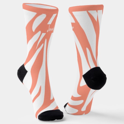 Monogram roze koraal gestreept Zebra Pattern Trend Sokken (Gebogen)